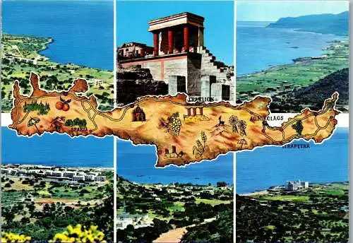 51162 - Griechenland - Crete , Kreta , Landkarte , Mehrbildkarte - gelaufen 1984