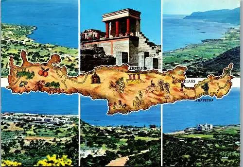 51194 - Griechenland - Crete , Kreta , Landkarte , Mehrbildkarte - gelaufen 1984