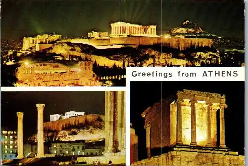 51223 - Griechenland - Athen , Athens , Mehrbildkarte , by Night - gelaufen 1973