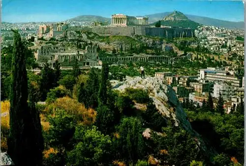 51242 - Griechenland - Athen , Athens , View of Acropolis and Lycabettus , Akropolis - gelaufen 1982