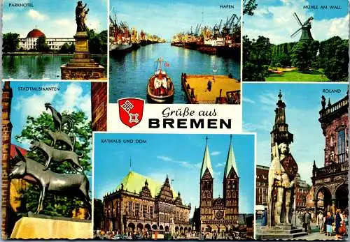 51260 - Deutschland - Bremen , Parkhotel , Stadtmusikanten , Hafen , Roland , Mühle am Wall - gelaufen 1965