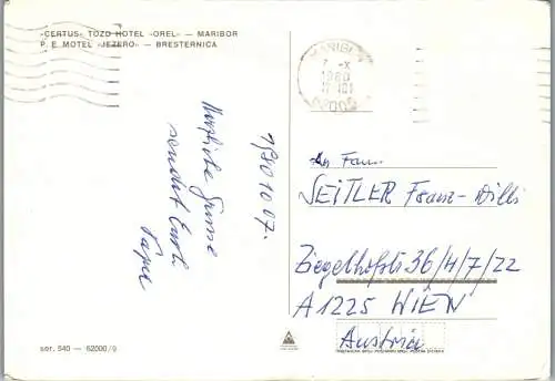 51273 - Slowenien - Maribor , Motel Jezero Bresternica , Certus Tozd Hotel Orel - gelaufen 1980