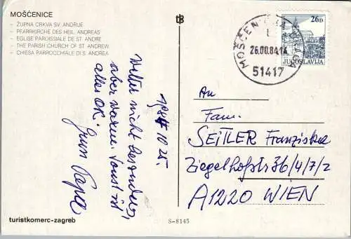 51325 - Kroatien - Moscenice , Zupna crkva Sv. Andrije , Pfarrkirche des Heiligen Andreas - gelaufen 1984