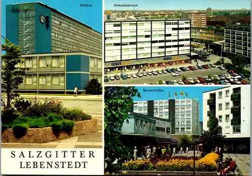 51446 - Deutschland - Salzgitter , Lebenstedt , Einkaufszentrum , Rathaus , Blumentriften - gelaufen 1975