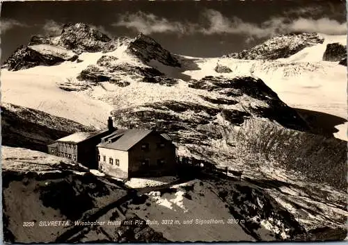 51452 - Vorarlberg - Silvretta , Wiesbadner Hütte mit Piz Buin und Signalhorn - gelaufen 1958