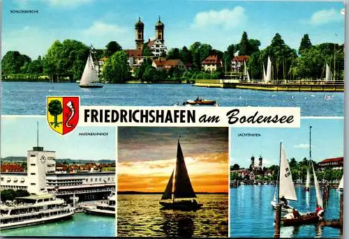 51508 - Deutschland - Friedrichshafen , am Bodensee , Hafenbahnhof , Yachthafen , Schlosskirche - gelaufen 1974