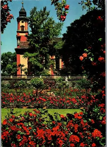 51559 - Deutschland - Insel Mainau , im Bodensee , Schloßkirche mit Rosengarten - gelaufen 1970