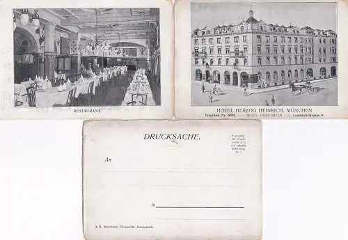 51589 - Deutschland - München , Panoramakarte , Hotel Herzog Heinrich , Restaurant , l. beschädigt - nicht gelaufen