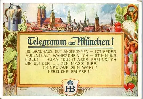 51590 - Deutschland - München , Telegramm aus München , Hofbräuhaus - nicht gelaufen