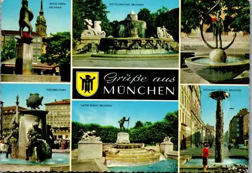 51600 - Deutschland - München , Vater Rhein Brunnen , Fischbrunnen , Weiss Ferdl Brunnen - gelaufen 1967