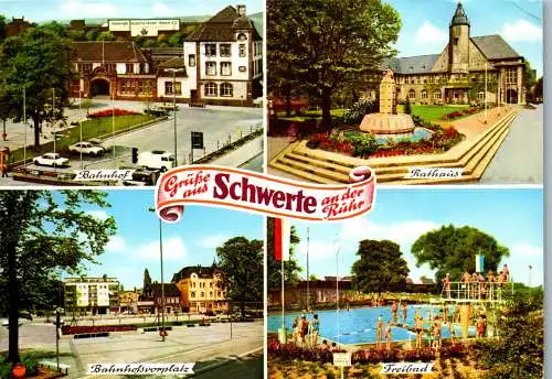 51625 - Deutschland - Schwerte , Bahnhof , Bahnhofsvorplatz , Freibad - gelaufen 1980