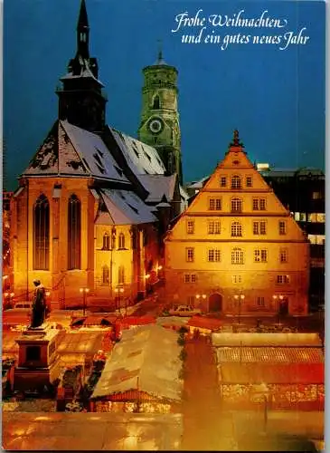 51638 - Deutschland - Stuttgart , Weihnachtsmarkt mit Stiftskirche - gelaufen 1989