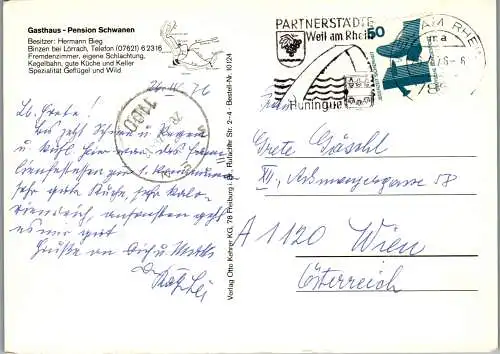 51794 - Deutschland - Binzen , Gasthaus Pension Schwanen , Hermann Bieg - gelaufen 1976