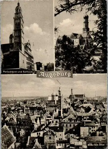 51850 - Deutschland - Augsburg , Perlachturm und Rathaus , St. Ulrich , Blick vom Dom - gelaufen