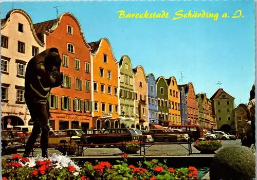 51852 - Oberösterreich - Schärding , Christophorusbrunnen , Stadtplatz - gelaufen 1980