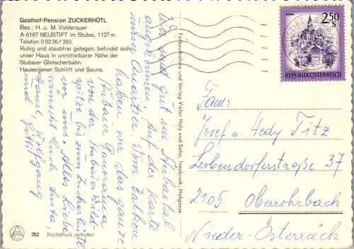 51879 - Tirol - Neustift , im Stubai , Gasthof Pension Zuckerhütl , H. u. M. Volderauer - gelaufen