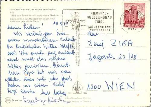 51881 - Tirol - Niederau , Wildschönau , Mehrbildkarte , Hochtal - gelaufen 1970