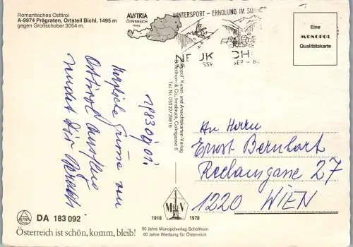 51887 - Tirol - Prägarten , Ortsteil Bichl gegen Großschober - gelaufen 1983