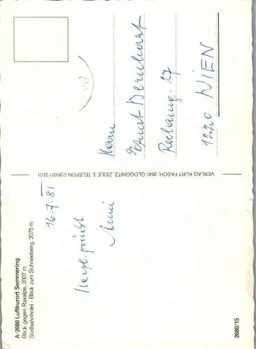 51919 - Niederösterreich - Semmering , Blick gegen Raxalpe , Südbahnhotel , Schneeberg - gelaufen 1981