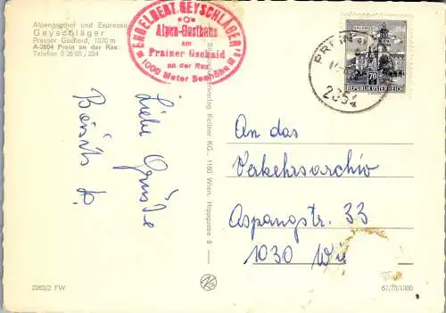 51923 - Niederösterreich - Prein an der Rax , Preiner Gscheid , Gasthof Geyschläger - gelaufen