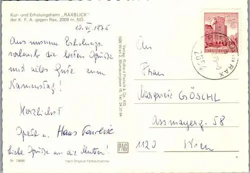 51925 - Niederösterreich - Rax , Kur- und Erholungsheim Raxblick gegen Rax - gelaufen 1975