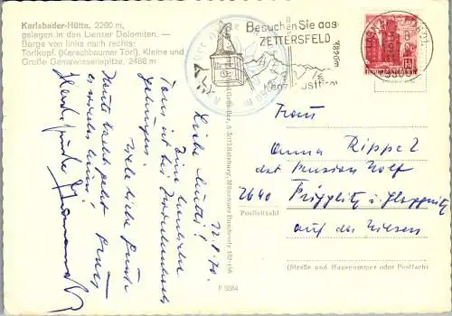 51937 - Tirol - Lienz , Karlsbader Hütte , Lienzer Dolomiten , Törlkopf , Gamswiesenspitze - gelaufen 1970