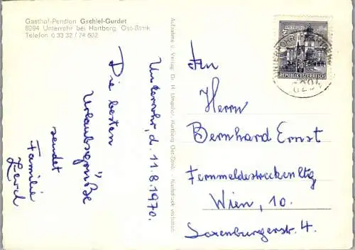 51944 - Steiermark - Unterrohr , bei Hartberg , Gasthof Pension Gschiel Gurdet - gelaufen 1970