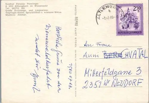 51952 - Niederösterreich - Altlengbach , Gasthof Pension Penninger , Wienerwald - gelaufen 1980