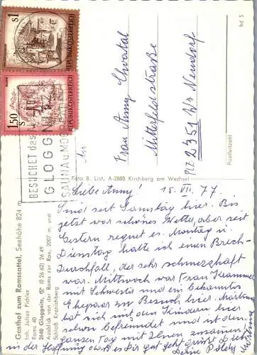 51953 - Niederösterreich - Gloggnitz , Gasthof zum Ramssattel , Inh. Julius Pichler - gelaufen 1977