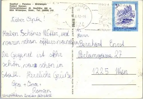 51966 - Steiermark - Wildalpen , Gasthof Pension Zum Krug , Hubert Ganser - gelaufen 1982