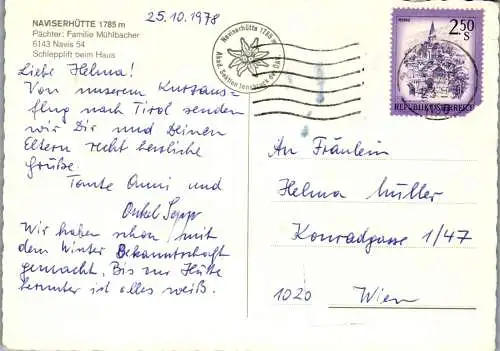 52000 - Tirol - Navis , Naviserhütte , Familie Mühlbacher - gelaufen 1978