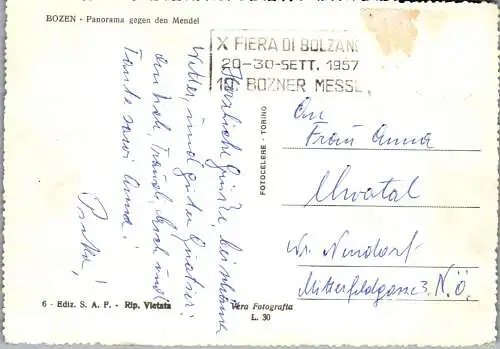 52078 - Italien - Bozen , Panorama verso la Mendola , Mendel - gelaufen 1957