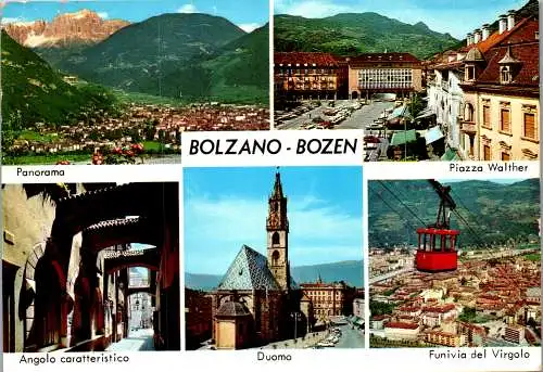 52081 - Italien - Bozen , Piazza Walther , Duomo , Funivia del Virgolo , Angolo caratteristico - gelaufen 1972