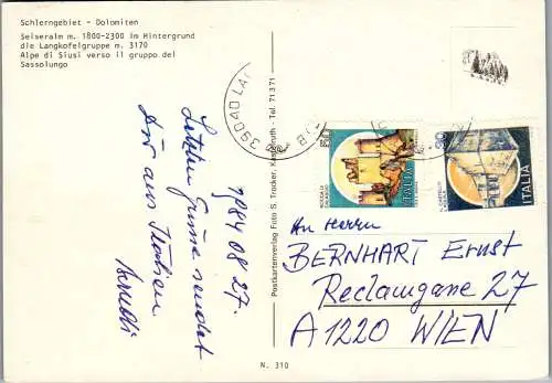 52122 - Italien - Schlern , Schlerngebiet , Seiseralm , Langkofelgruppe - gelaufen 1984