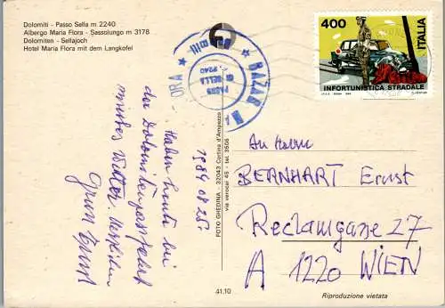 52126 - Italien - Dolomiti , Passo Sella , Albergo Maria Flora , Sassolungo , Sellajoch - gelaufen 1984