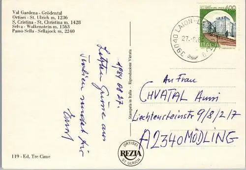 52208 - Italien - Val Gardena , Grödental , Ortisei , S. Cristina , Selva , Passo Sella - gelaufen 1984