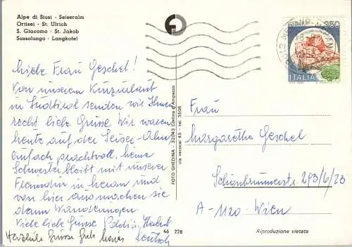 52209 - Italien - Val Gardena , Grödental , Ortisei , S. Giacomo , Sassolungo , Langkofel - gelaufen 1983