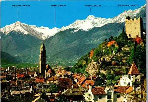 52216 - Italien - Meran , Panorama gegen Texelgruppe , Luogo di Cura , Roteck , Tschigast - gelaufen 1977