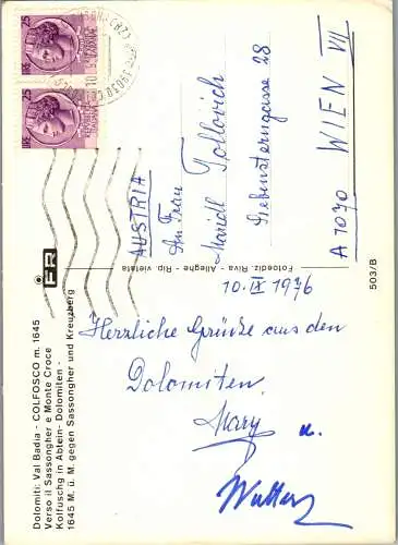 52272 - Italien - Dolomiti , Val Badia , Colfosco verso il Sassongher e Monte Croce - gelaufen 1976