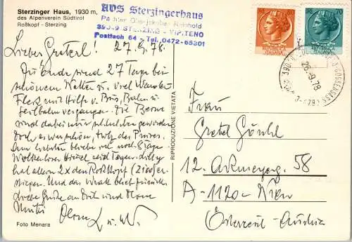 52302 - Italien - Sterzing , Sterzinger Haus , Roßkopf , Vipiteno - gelaufen 1978