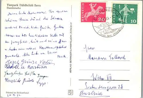 52314 - Schweiz - Bern , Tierpark Dählhölzli , Damhirsche - gelaufen 1964