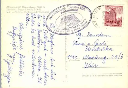 52433 - Salzburg - Hochkönig , Gasthof Rupertihaus , Riedingtal , Sepp u. Paula Bradl - gelaufen 1971