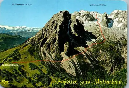 52437 - Salzburg - Mühlbach , Hochkönig , Aufstieg zum Matrashaus , Wegkarte , Mittenfeldalm - nicht gelaufen