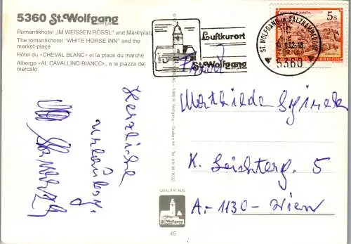 52474 - Oberösterreich - St. Wolfgang , Hotel im Weissen Rössl , Marktplatz - gelaufen 1992