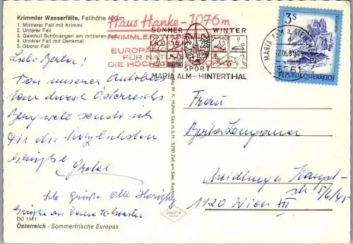 52524 - Salzburg - Krimml , Krimmler Wasserfälle , Mehrbildkarte - gelaufen 1981