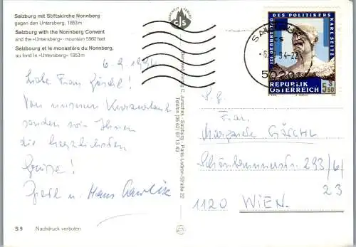 52668 - Salzburg - Salzburg , Stiftskirche Nonnberg gegen den Untersberg - gelaufen 1994