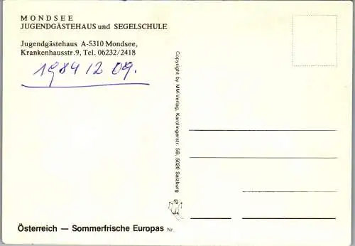 52705 - Salzburg - Mondsee , Jugendgästehaus und Segelschule - gelaufen 1984