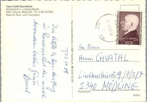 52737 - Salzburg - Rauris , Tanzcafe Sonnblick , Annemarie u. Ludwig Moser , Mehrbildkarte - gelaufen 1982