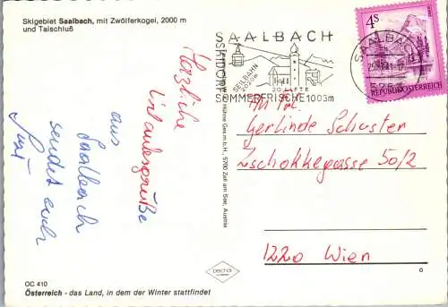 52752 - Salzburg - Saalbach , Skidorf , Panorama mit Zwölferkogel und Talschluß - gelaufen 1981