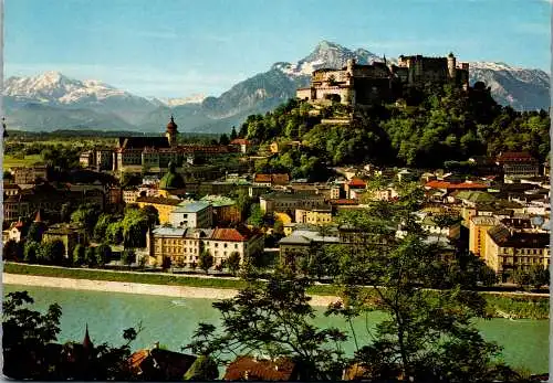 52792 - Salzburg - Salzburg , Altstadt mit Hohensalzburg und Salzach , Hoher Göll u. Untersberg - gelaufen 1968